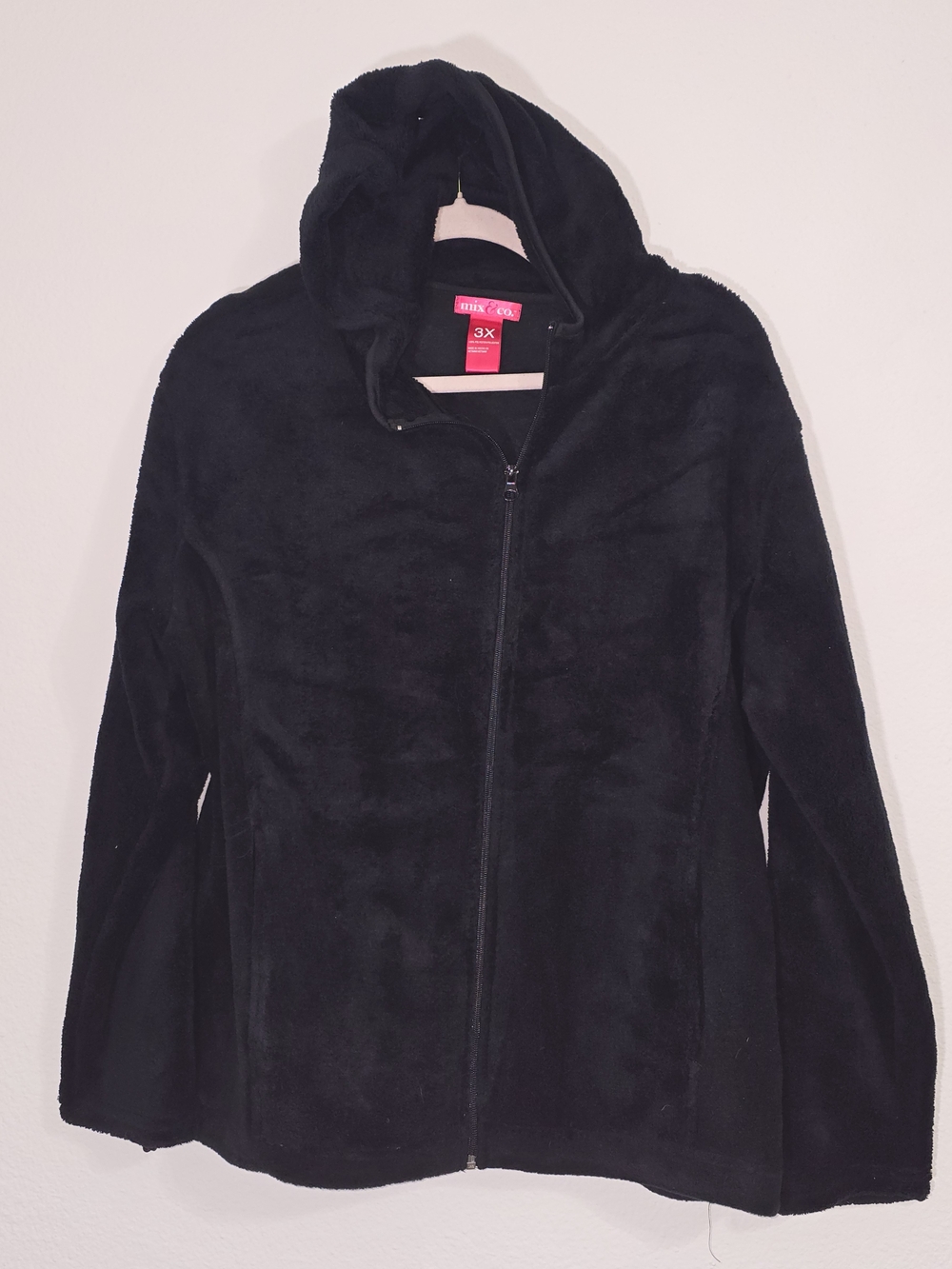 Plus-Size Plush Hooded Teddy Jacket - Black